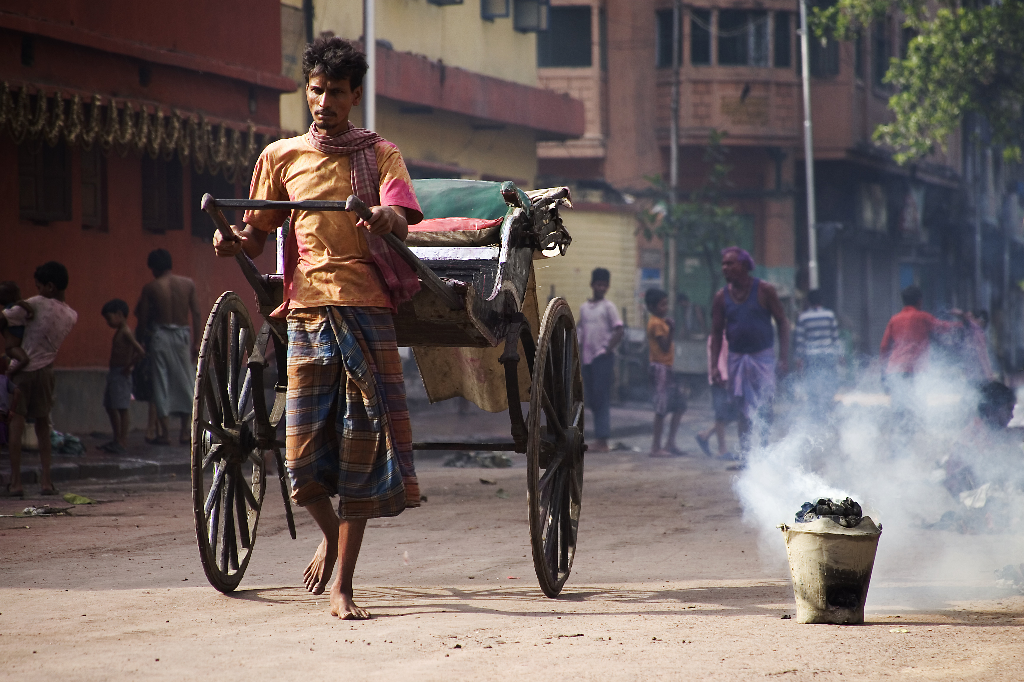Barefooted Rickshaw driver, Calcutta Kolkata India
